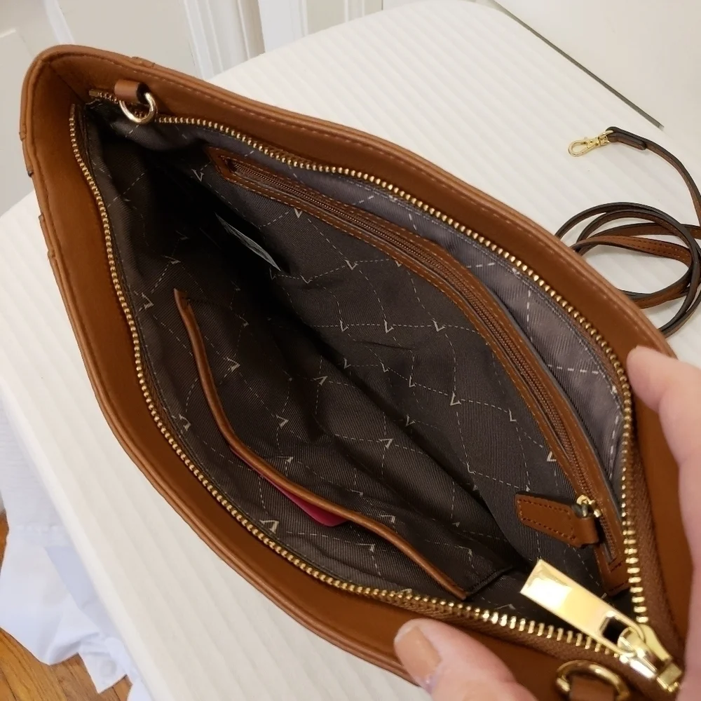 NWOT Vince Camuto Mocha Bisque In Color Leather Large Clutch/Crossbody, …